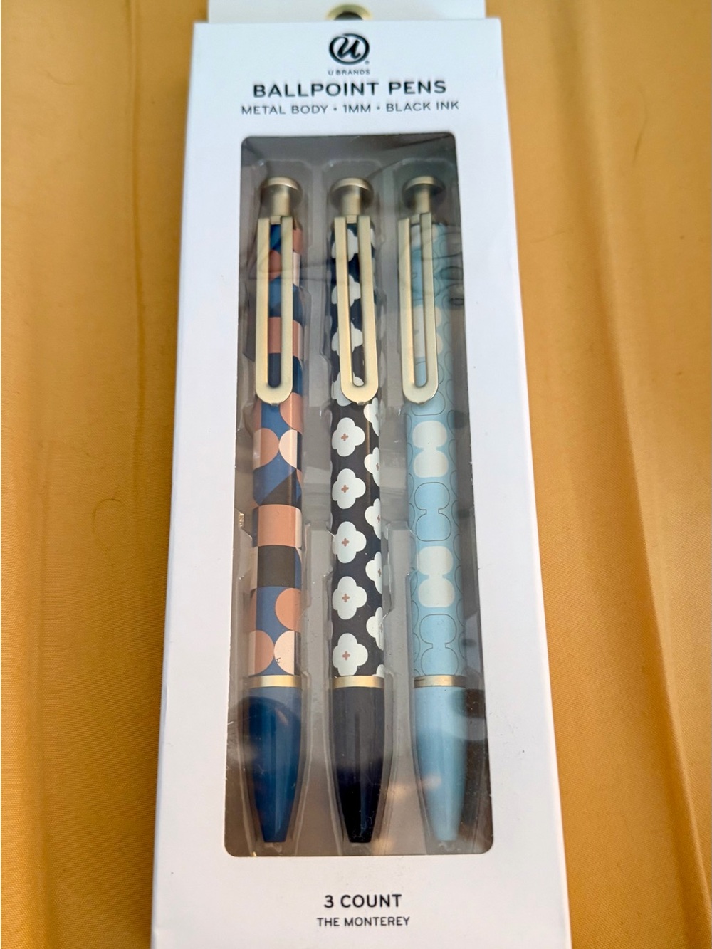 NWT U Brands The Monterey Metal Body Ballpoint Pens - 3 Pack Black Ink